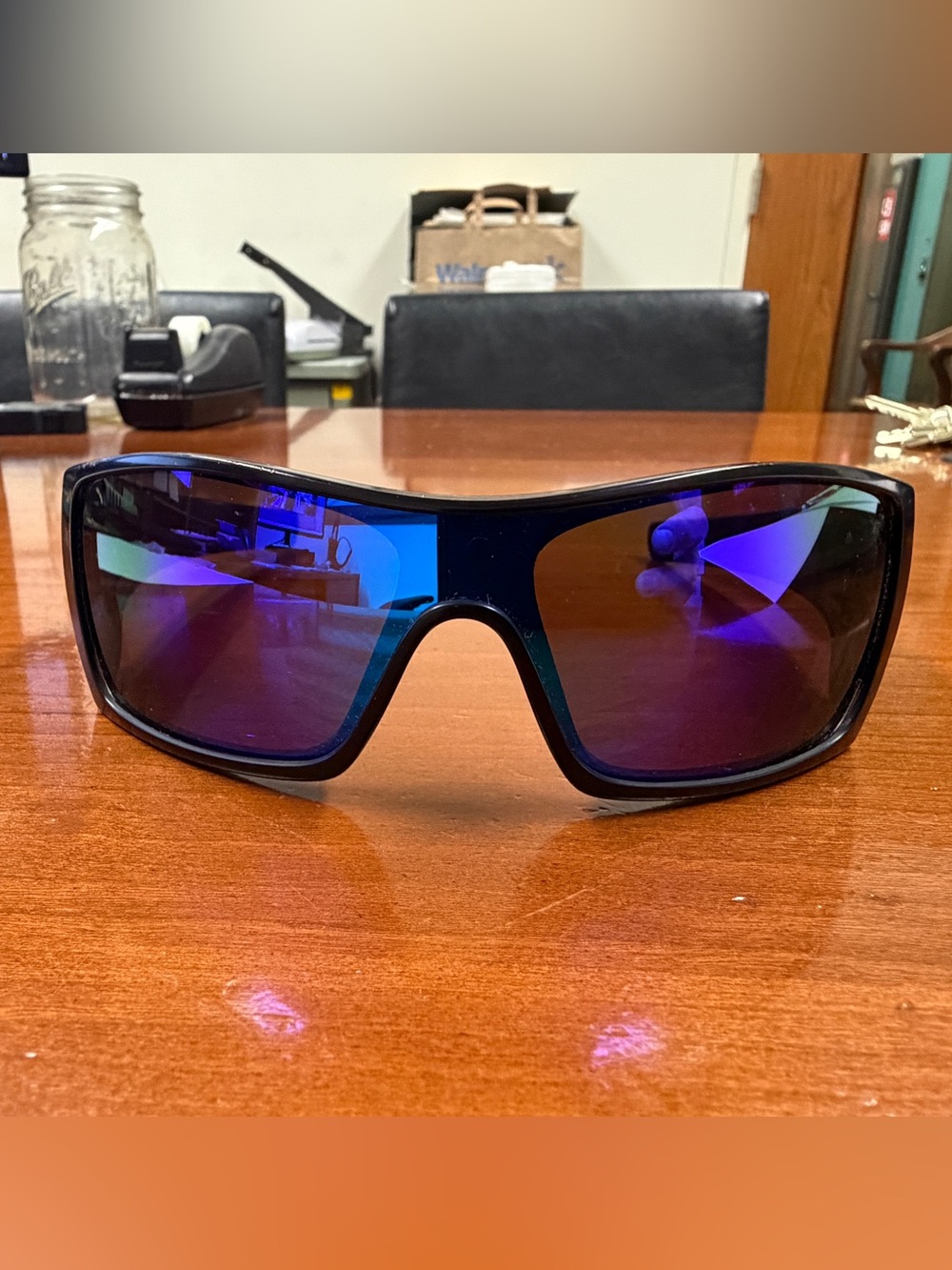 Oakley Batwolf Sunglasses Blue Shield Lens OO9101 Pre-Owned
